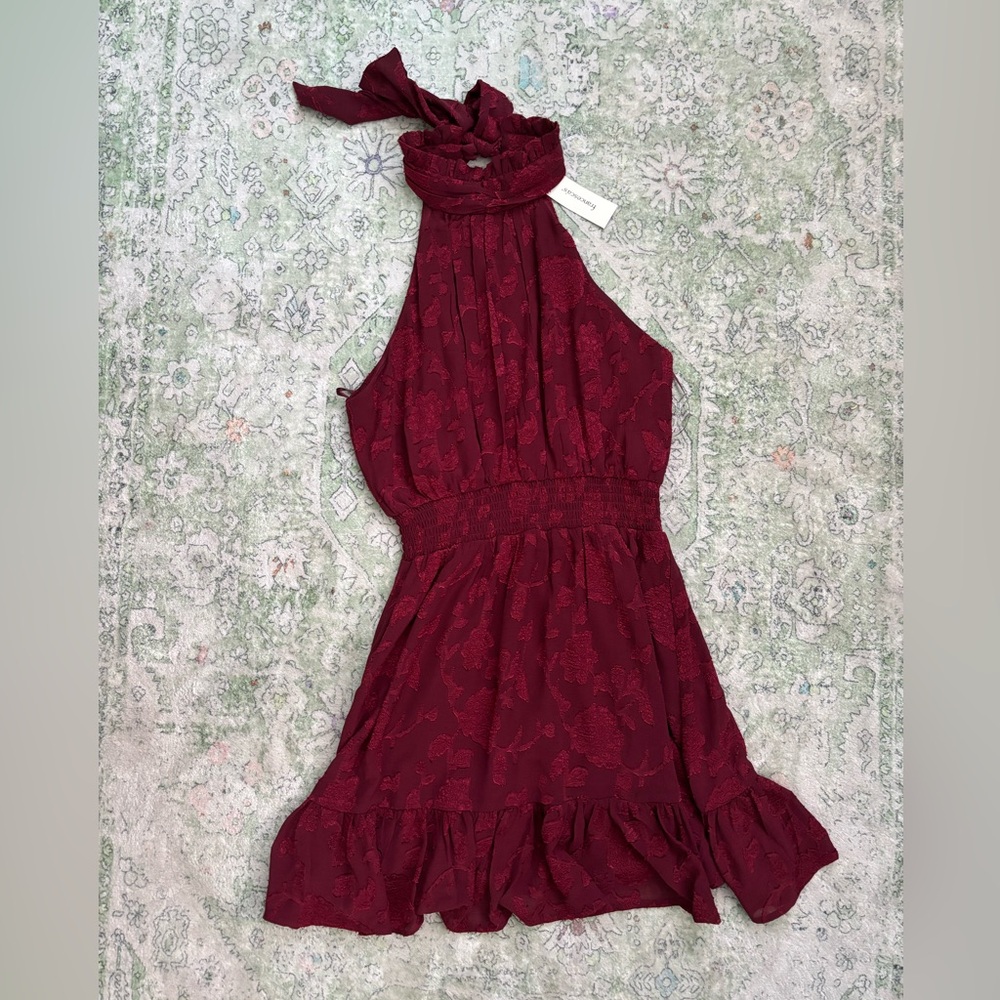 Francesca's Collections Burgundy Dress with Floral Detail